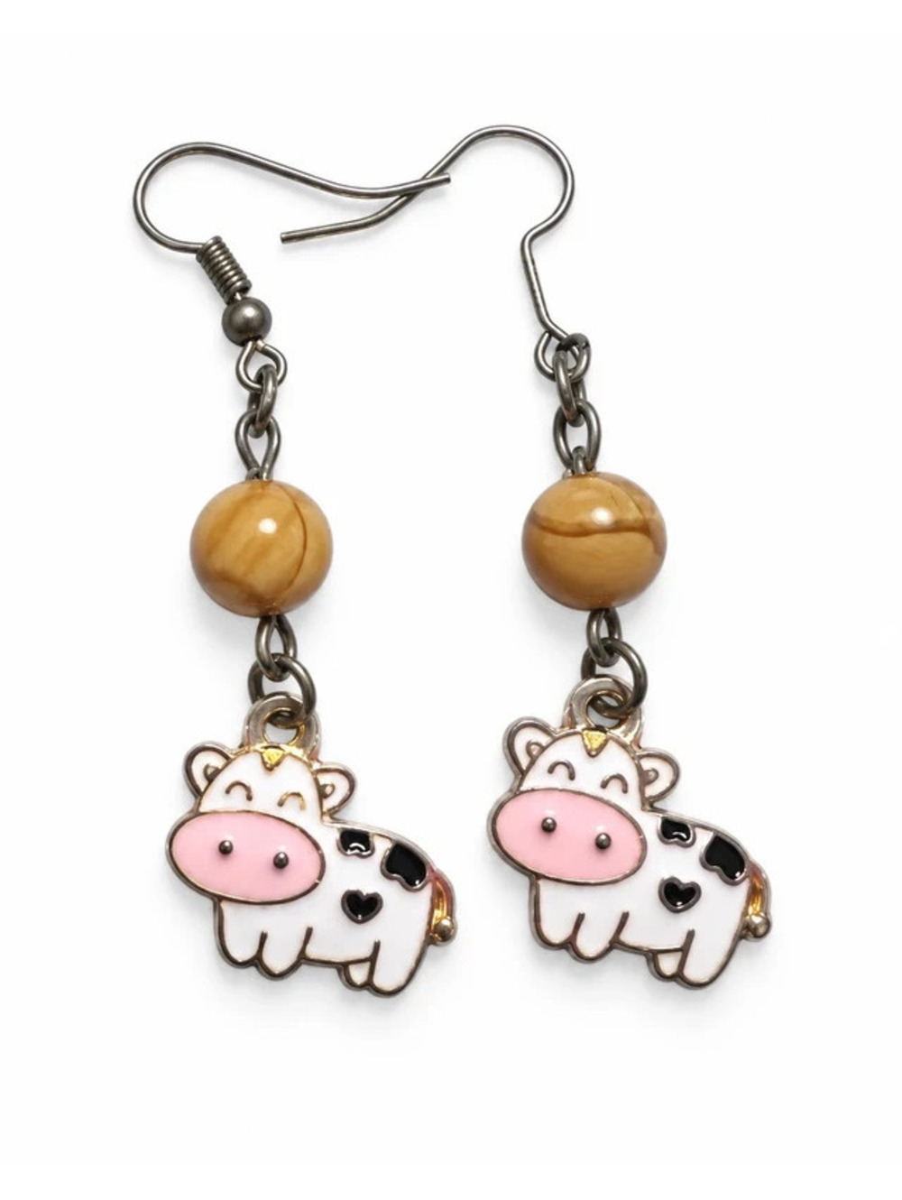 Cute Cow Beaded Dangle Earrings